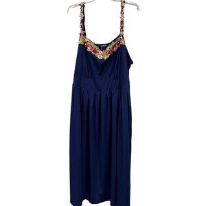 BloomChic Navy Midi Dress Floral Embroidered Straps Plus Size 22–24 NWT